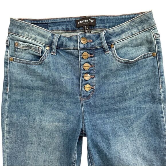 Kenneth Cole Women's Size 4 Straight Leg Blue Jeans Button Fly Distressed Denim - Picture 3 of 8